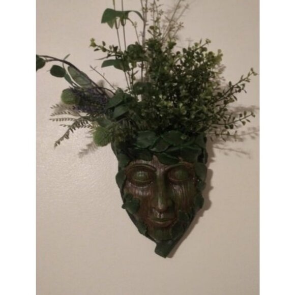 Young Man Tree Face Decor Sculpture Flower Planter Pot by Waterproof Resin - Picture 2 of 2